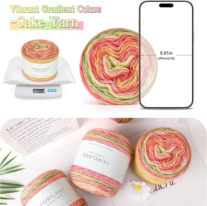 Katech 4 Pack of 100g/3.52 oz Gradient Cake Yarn for Crocheting-Ombre Yarn | 100g/3.52 oz-DK Light Weight #3-60% Cotton 30% Acrylic 10% Wool-Perfect for Scarves, Shawls, Blankets and Garments(H)