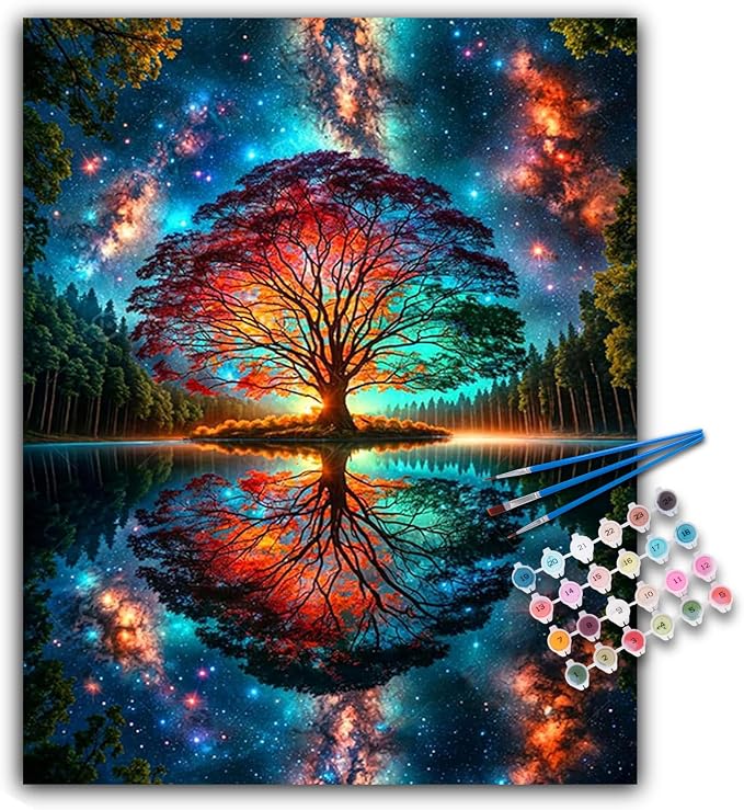 Paint by Numbers Kit for Adults, Tree of Life Acrylic Canvas Painting Set | 16x20 Inch, DIY Number Painting Craft Kit for Adults Beginners, Home Wall Decor, Stress Relief Relaxing Hobby Gift