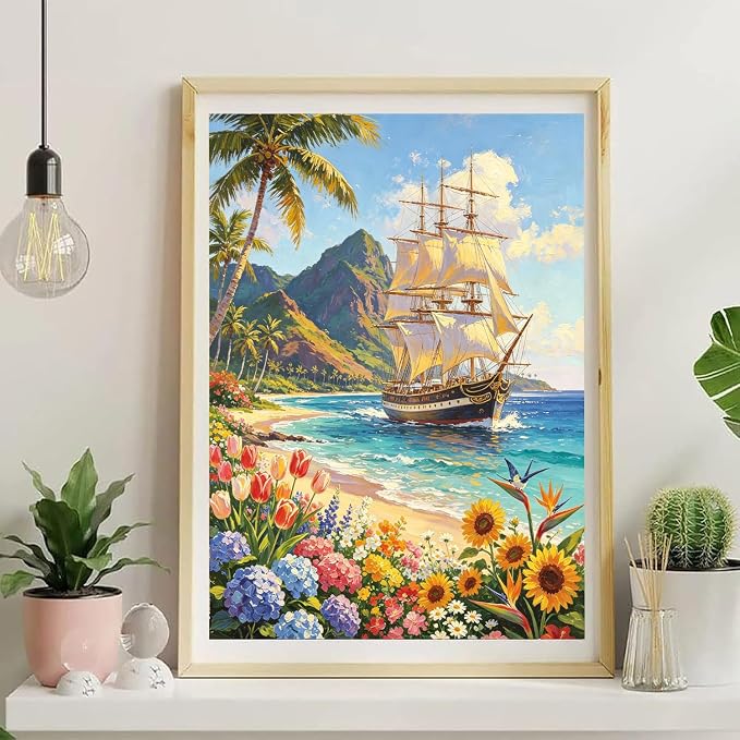 Landscape Paint by Numbers for Adults, Paint by Number 16x20 inch | Boat Paint by Numbers Kit for Adults, Landscape Acrylic Painting by Numbers for Gift Home Wall Decor (without Frame)