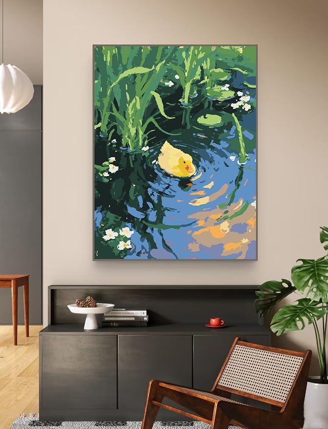 ZRIZQ Paint by Numbers Kit for Adults Beginner Animal,Duck,16x20 | Full set with wooden brushes,rolled canvas,rich paints.Calming activity.Beginner friendly.Just open and paint.