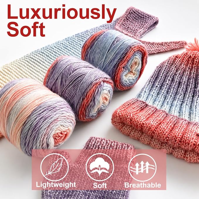 Complete Knitting Kit for Beginners, Scarf, Hat & Gloves, Amethyst Ombre | Kitcroet Knitting Kit Video Tutorials & Written Guide; 2 Types of Needles & Knitting Accessories; 25% Extra Yarn Included