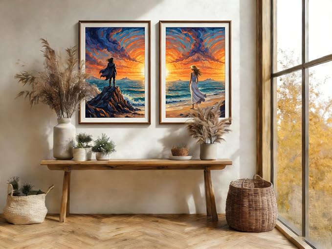 2Pack Couple Diamond Painting Kits for Adults Sunset Ocean Split Art 12x16"