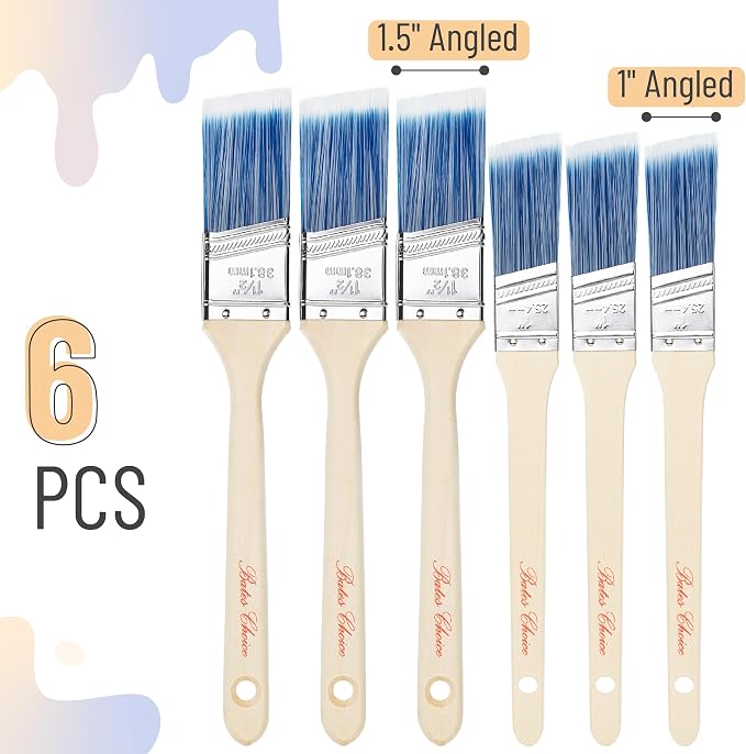 Bates - Angle Paint Brushes, 1" & 1.5", Wood Handle Stain Brushes for Walls & Furniture