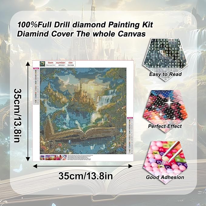 EIBEILI Waterfall Scenery Diamond Art Kits for Adults,Castle Diamond Painting Kits for Adults Beginner,5D DIY Full Round Drill Diamond Dots Paintings for Home Wall Decor Gift 14X14inch
