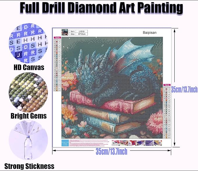 Baipisan Book Dragon Diamond Art Painting Kits for Adults, Full Drill Diamond Dots Paintings for Beginners, Round 5D Paint with Diamonds Pictures Gem Art Painting Kits DIY Crafts Kits 14x14