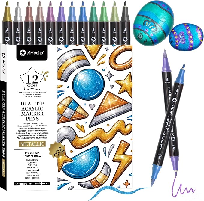Artecho Acrylic Paint Markers 12 Metallic Colors