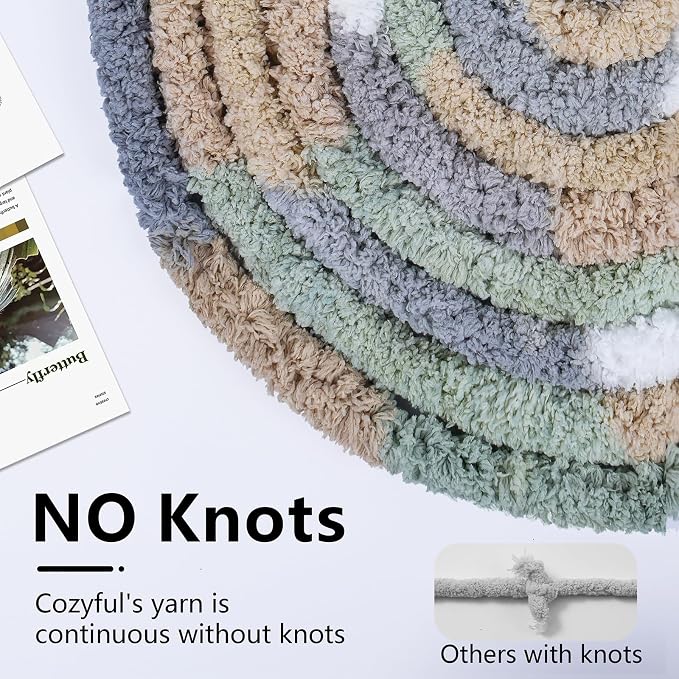 Cozyful Chunky Yarn for Hand Knitting - #10 Chunky Chenille Blanket Yarn, Jumbo Big Thick Chunky Yarns for Crocheting, Tie Dye Bulky Knit Yarns, 8 Skein (20 yds 8 oz Each Skein), Cream&Sage&Grey&Khaki