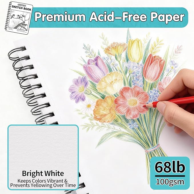 FIXSMITH 9"X12" Sketch Book, 100 Sheets, 68 lb/100gsm,4 Pack Teal | Acid Free Drawing Paper | Spiral Bound Artist Sketch Pad | for Kids, Beginners, Artists & Professionals | Bright White