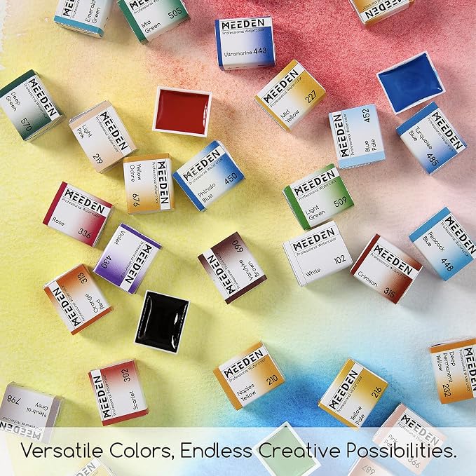 MEEDEN Professional Watercolor Paint Set: 24 Colors Semi-Moist Sets
