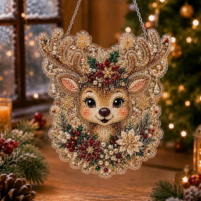 Christmas Pearl Diamond Painting Suncatcher Kit, DIY Craft (#I, 12in)