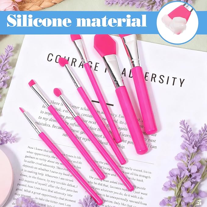 7PCS Silicone Brush Applicator Kit, Resin Brush Applicator UV Resin Brushes Applicators Jelly Brushes Applicators for Cream Makeup Products and Epoxy Art Crafting, Red