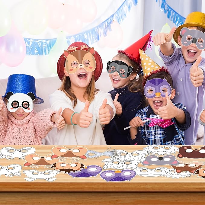 Lonfliness 63 Set Animal Coloring Mask Jungle Paper Crafts Kids Color Your Own Wild Blank DIY Mask Masquerade Birthday Party Dress-Up Decoration Favor School Classroom Activity Game Supplies Wildlife