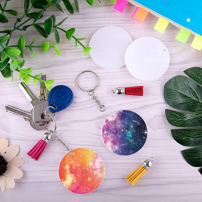 Duufin 108 Pieces Acrylic Keychain Blanks 2 Inch Round with Key Chain Rings