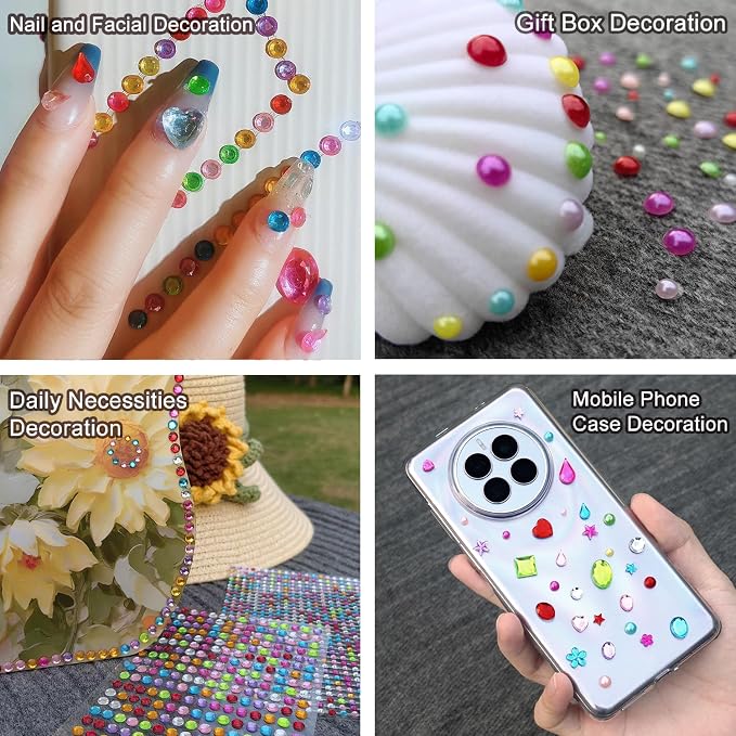 3165pcs Gem Stickers Crystal Crafts - self-Adhesive Stickers, Sticker Earrings, Children's Craft Supplies, Stickers in Various Shapes and Sizes.