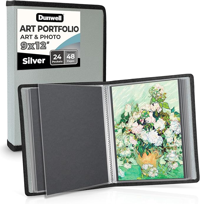 Dunwell Art Portfolio 9x12, 24 Pockets, Displays 48 Pages, Silver
