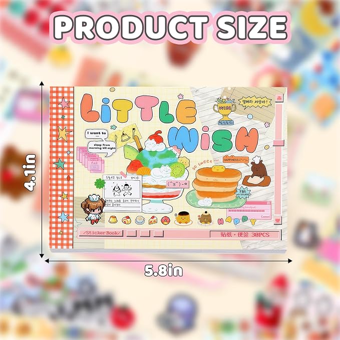 Tmtains 30 Sheets Kawaii Japanese Sticker Book Manga Books Style Writable Note Sticker Glitter Sand Aesthetic Japanese Korean Stickers Book for Adults Scrapbooking Notebook Supplies (A Little Wish)