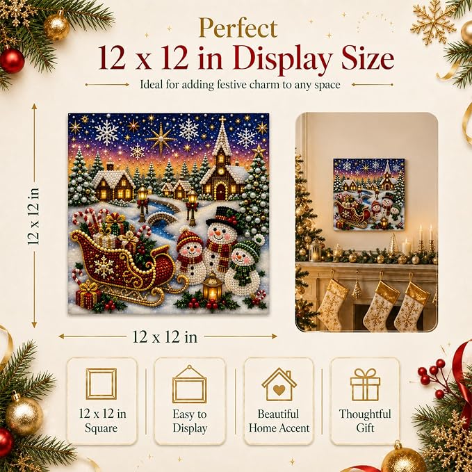 DIY Christmas Pearl Diamond Painting Kit, 5D Pearl Art Craft for Adults and Beginners, Christmas Church and Jesus Wall Decor, Holiday Gifts, 12 x 12 Inch (Christma Design F)