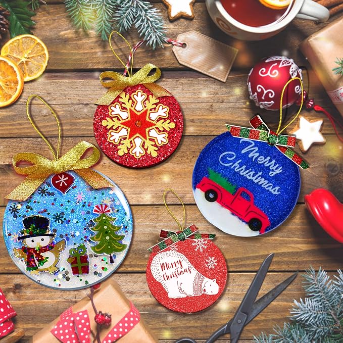 Juome Christmas Ornaments Resin Molds Silicone, Christmas Molds for Epoxy | 4 Pcs Round Shape Pendant Christmas Molds for Epoxy Resin, DIY Crafts Keychain Making Christmas Tree Decorations