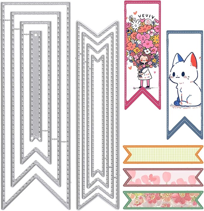 Bookmark Metal Cutting Dies, DIY Craft Detachable Carbon Steel Embossing Template Metal Stencils Scrapbooking Tool for Paper Crafting Card Making Supplies (8Pcs)