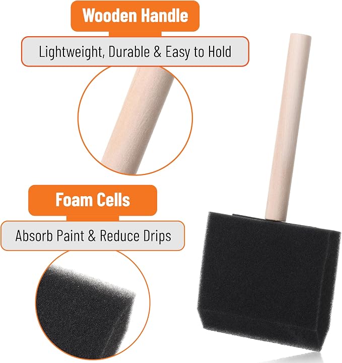 Bates- Foam Paint Brushes, 3", 40 Pack, Black Sponge Brushes for Painting, Sponge Paint Brush