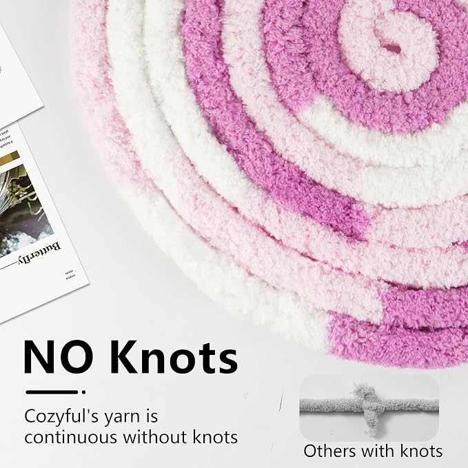 Cozyful Chunky Yarn for Hand Knitting - #10 Chunky Chenille Blanket Yarn, Jumbo Big Thick Chunky Yarns for Crocheting, Tie Dye Bulky Knit Yarns, 8 Skein (20 yds 8 oz Each Skein), White & Pink & Rose