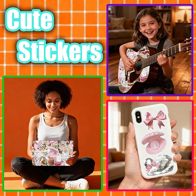 60pcs Coquette Stickers Cute Vinyl Laptop Stickers, Waterproof Aesthetic Stickers, Pink Sticker Pack for Girls Water Bottles Laptop Computer Phone Guitar (60 Coquette Stickers)