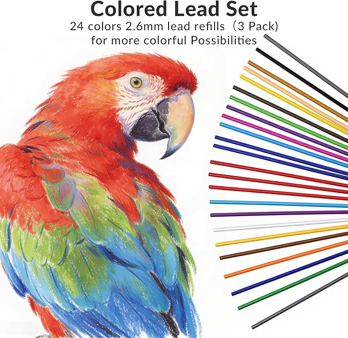 2.6MM Colored Mechanical Pencil Lead Refills, 24 Colors, 3 Pack