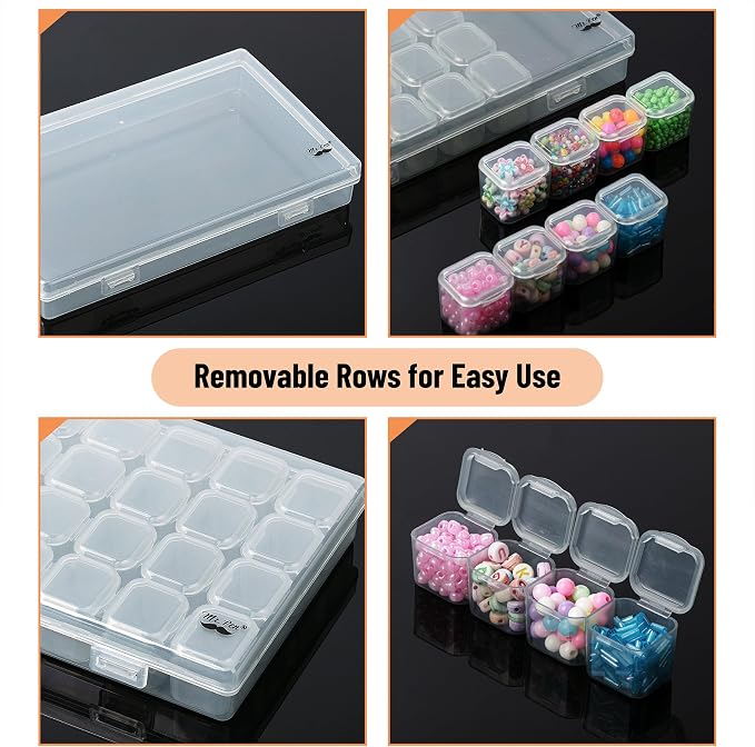 Mr. Pen- Bead Storage Containers, 28 Grids, 2 Pack, Grey | 160 pcs Label Stickers, Transparent, Small Bead Organizer Box, Diamond Art, Diamond Painting Organizer