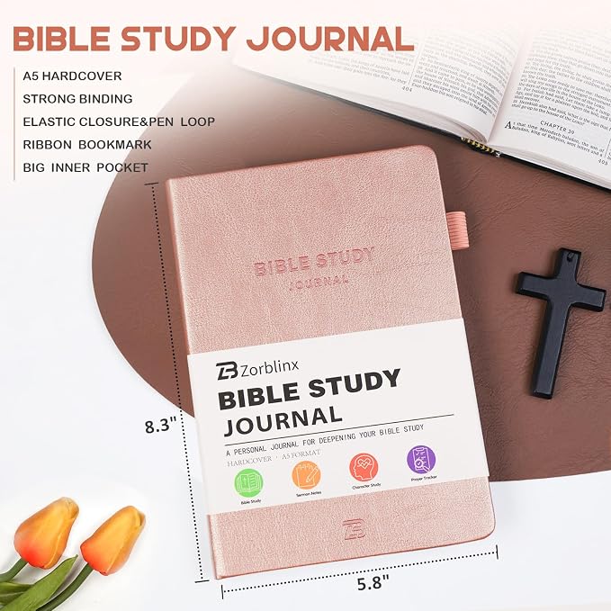 Bible Study Journal & Kit for Women - Christian Prayer Notebook with Sermon Notes | Bible Study Supplies, Devotional Workbook, Verse Tracker & Reflection Log | Premium Leather Cover Gifts, Gold