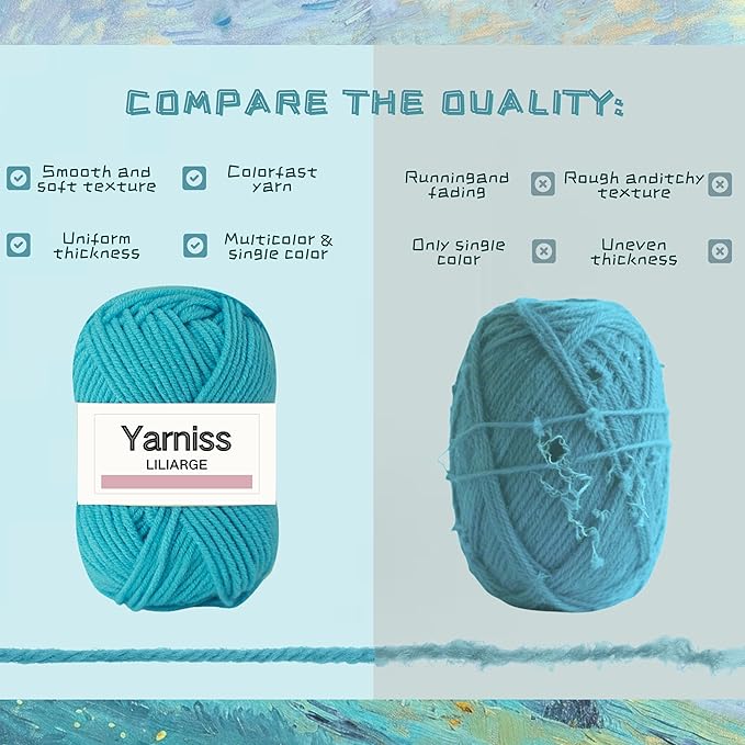 Yarniss Crochet Kit for Beginners,Crochet Set for Adults,Slate Blue | 1120 Yards Crochet Yarn 16 Colors,14 Size Ergonomic Crochet Hooks 2.0mm~10.0mm Large Capacity Storage