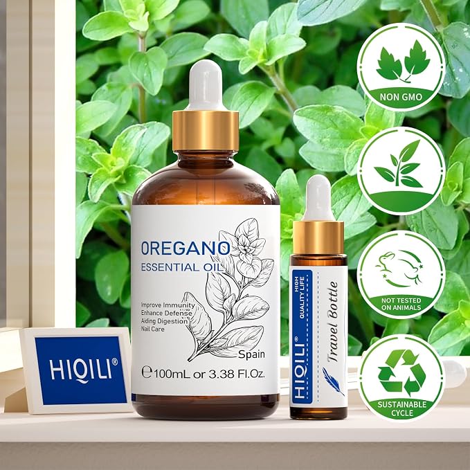 HIQILI Oregano Essential Oil for Diffuser,Skin & Home Cleaning