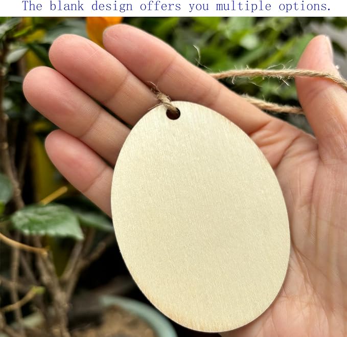 60PCS Unfinished Wood Egg Cutouts with Sling Hole