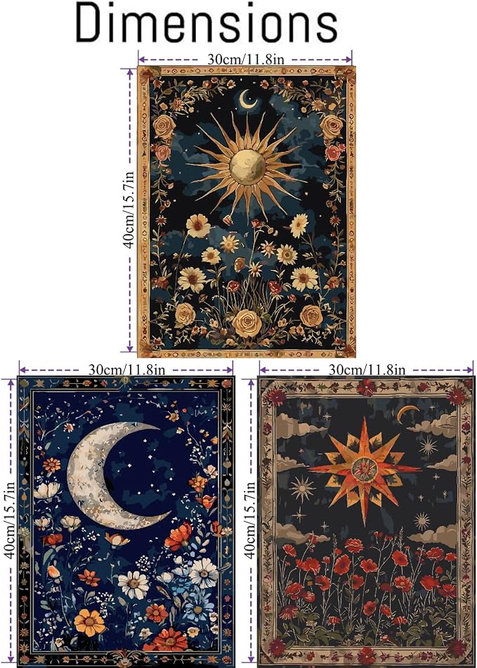 3 pack Sun Moon Stars Paint by Numbers Kit for Adults Beginner 16x12 Inch | Celestial body Easy Adult Paint by Number Kits on Canvas DIY Painting for Beginners Art by Numbers for Home Wall Decor