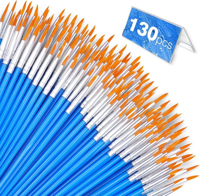 AROIC Small Paint Brushes Bulk,130pcs Nylon Hair Round Detail Brushes | Classroom Model Oil Watercolor Face Acrylic Painting,Paint Brushes Professional Artist and Kids Painting Kits