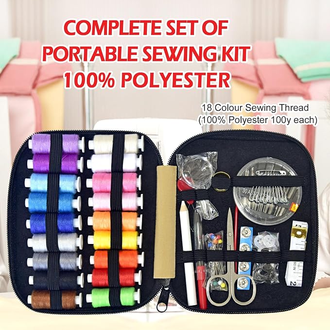 Sewing Kit with Case Portable Sewing Supplies for Home Traveler, Adults, Beginner, Emergency, Contains 18 Sewing Thread, Scissors, Needles, Measure etc,Very Light Tan