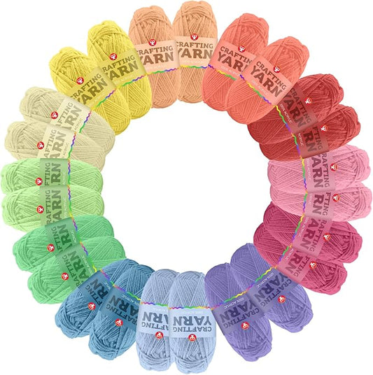 Hygloss Pastel Acrylic Yarn for Crocheting & Hand Knitting – Set of 24 | CR- 24 Yard Per Skein | Total 576 Yds | Beginner Friendly | Soft Smooth Crochet Yarn #3 Weight DK | Mini Colorful Skeins