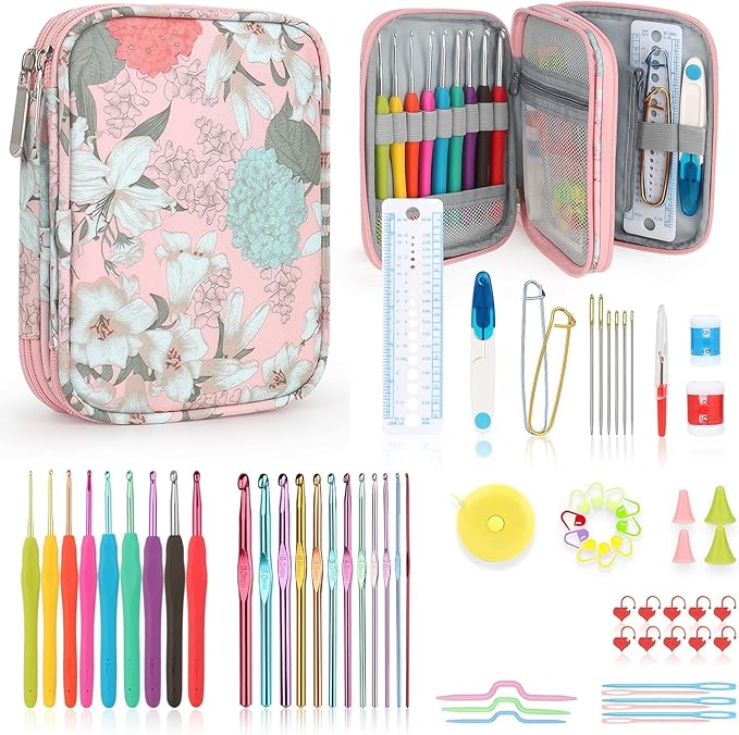 Katech Crochet Hooks Set with Case, 73-Piece Crochet Hooks Kit Knitting Accessories Ergonomic Aluminum Alloy Crochet Hook Colorful Crochet Needles for Making Socks, Gloves, Bag, Hat, Sweaters | Ergonomic for Comfortable Crocheting-Crochet Hooks Kit and...
