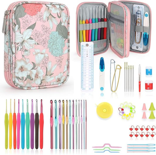 Katech Crochet Hooks Set with Case, 73-Piece Crochet Hooks Kit Knitting Accessories Ergonomic Aluminum Alloy Crochet Hook Colorful Crochet Needles for Making Socks, Gloves, Bag, Hat, Sweaters | Ergonomic for Comfortable Crocheting-Crochet Hooks Kit and...