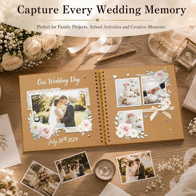 10x10 Inch DIY Scrapbook Album 40 Pages (20 Sheets), Hardcover Kraft Paper