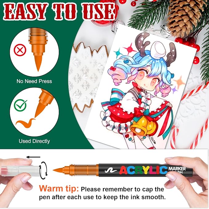 Amamao 240 Colors Soft Brush Tip Acrylic Paint Markers for Rock Painting