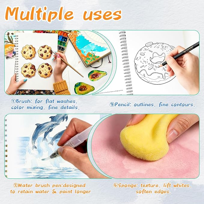 Water Coloring Book for Beginners, 48 Colors Watercolor Paint Set