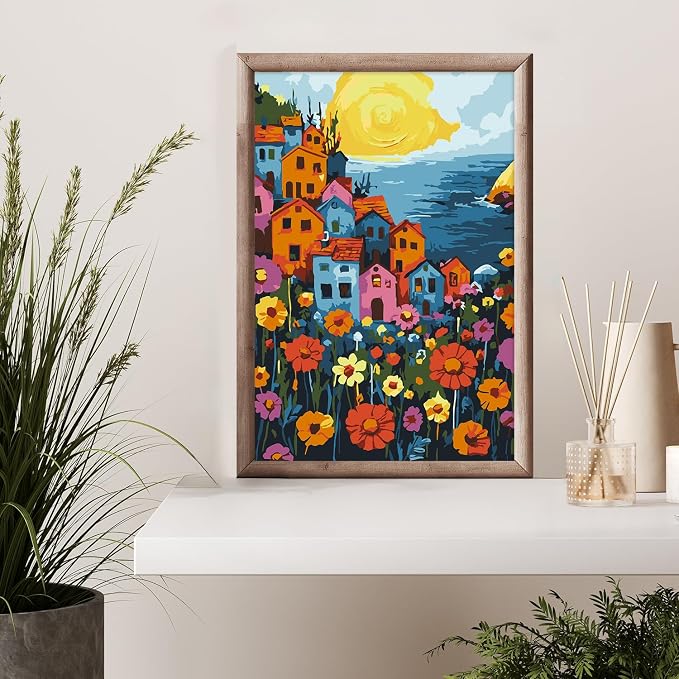 Framed Paint by Numbers Kit for Adults Beginner & Kids Ages 8-12, Landscape Flowers Adult Paint by Number Kits on Canvas with Frame, DIY Number Painting for Adults for Home Decor Gift 8 x 12 Inch