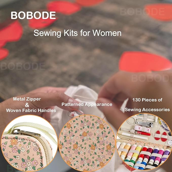 Sewing Project Kits Floral Pattern Sewing Kit with 130PCS Sewing Supplies Accessories,Printing Sewing Set with Zipper Sewing Supplies Case,for Travel Emergency, Home