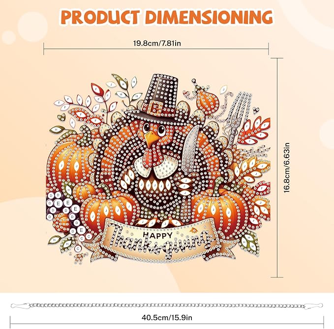 Bowetile Turkey Diamond Art Hanging Kits for Adults, Thanksgiving Diamond Art Suncatchers, 5D Halloween Pumpkin Diamond Painting Pendant Window Ornament Gifts for Home Door Wall Decor