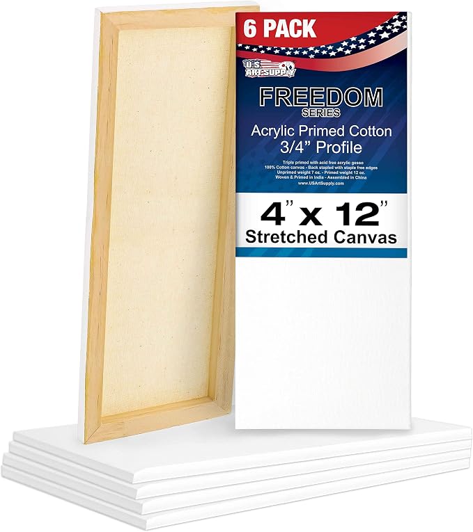 U.S. Art Supply 4"x12" Stretched Canvas for Painting, 3/4" Profile, 6-Pack