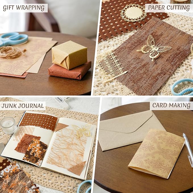 50 Sheets Brown Textured Scrapbook Paper Assorted Set