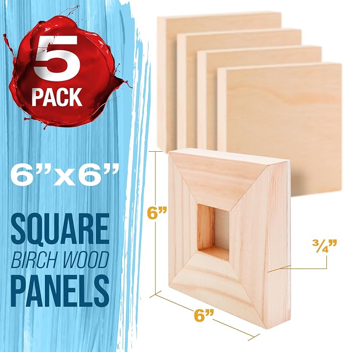 U.S. Art Supply 6" x 6" Unfinished Cradled Wood Panels for Painting
