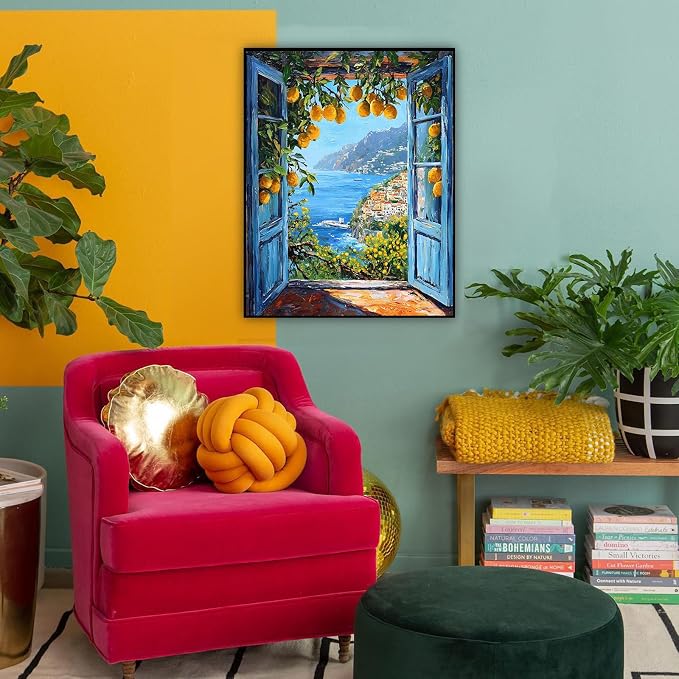 HITO Paint by Numbers Kit for Adults Seaside Scenery 16x20 Inch Frameless | Attic windowsill Adult Paint by Number Kits , Paint by Numbers for Adults Beginner for Gift Home Wall Decor