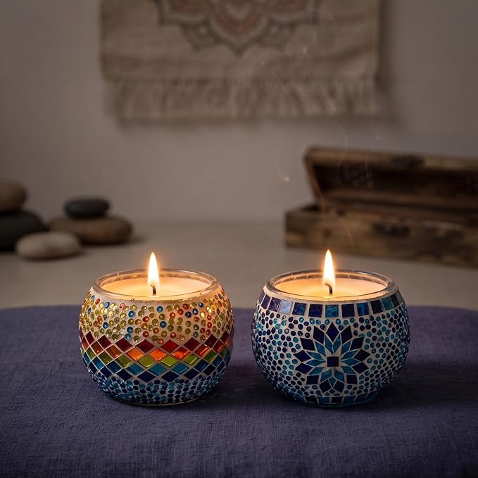 Candle Making Kit for Adults – DIY Candle Making Set with Natural Soy Wax, Wicks, Essential Oils, Dried Flowers & 2 Turkish Mosaic Glass Jars – Makes 2 Candles – Arts & Crafts Gift for Women