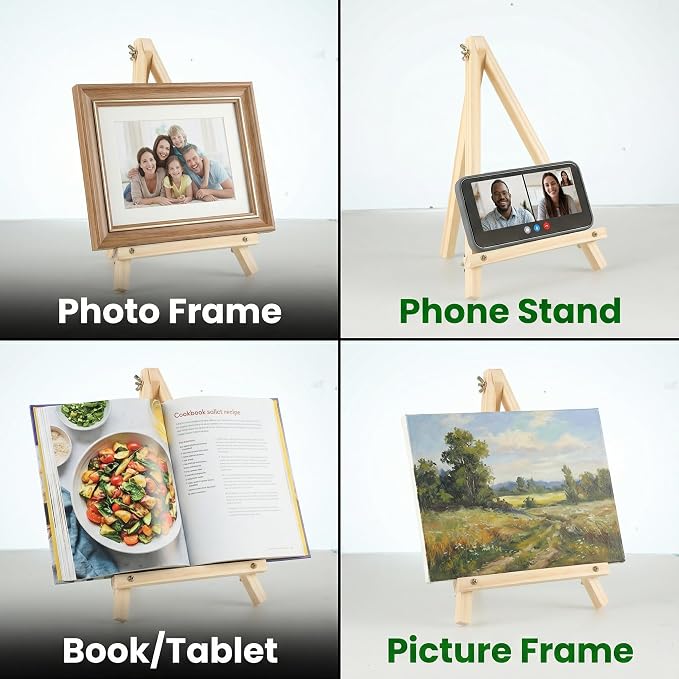 8 Pack Tabletop Wooden Easels, 11.8 in Adjustable Foldable Art Stand | Compact Folding Design, Adjustable Angle, For Kids, Students, Displays, Photos, Crafts And Small Canvas